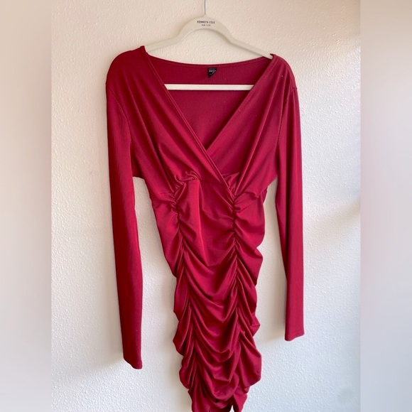 SHEIN SXY Red Long Sleeve Ruched Dress - Picture 5 of 5